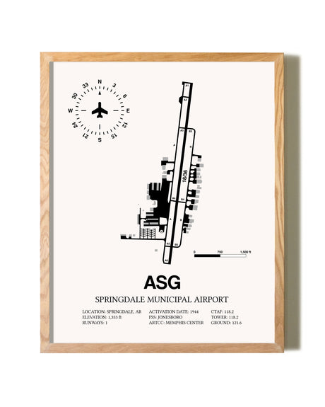 Springdale Municipal Airport framed print in natural wood frame