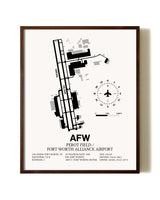 Perot Field / Fort Worth Alliance Airport aviation print in walnut frame