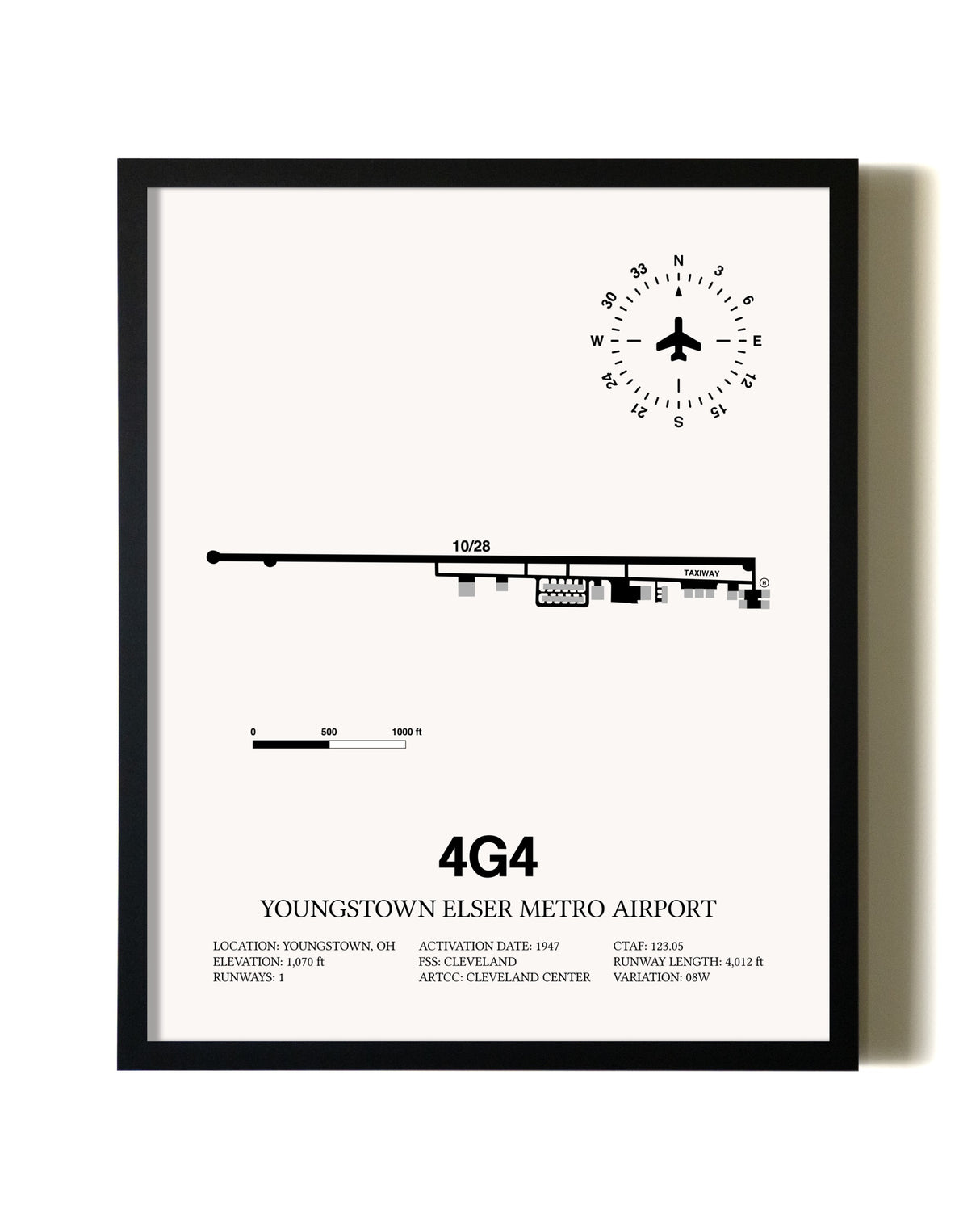 Framed Youngstown Elser Metro Airport wall art poster in black frame