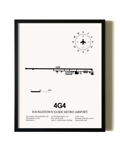 Framed Youngstown Elser Metro Airport wall art poster in black frame