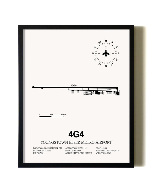 Framed Youngstown Elser Metro Airport wall art poster in black frame
