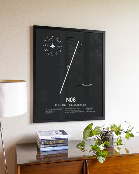 Gray Framed Flanagan Field Airport wall art poster in black frame