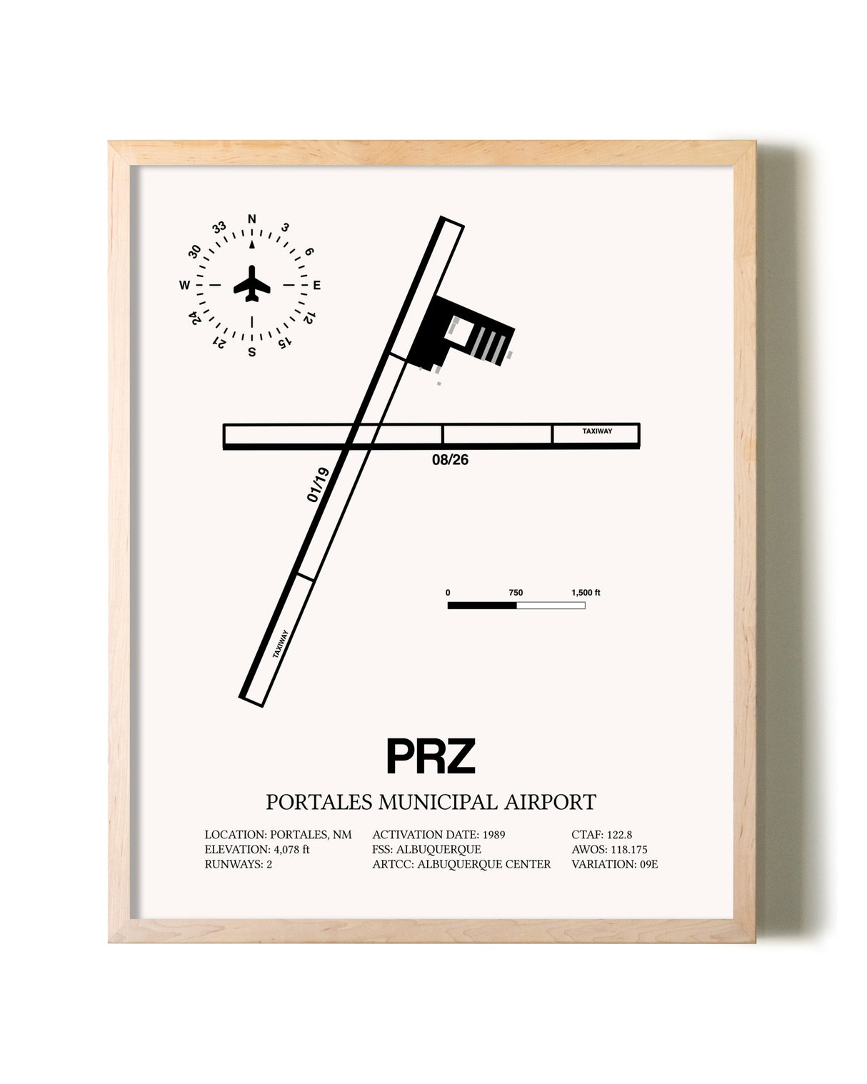 Portales Municipal Airport framed wall art in white frame