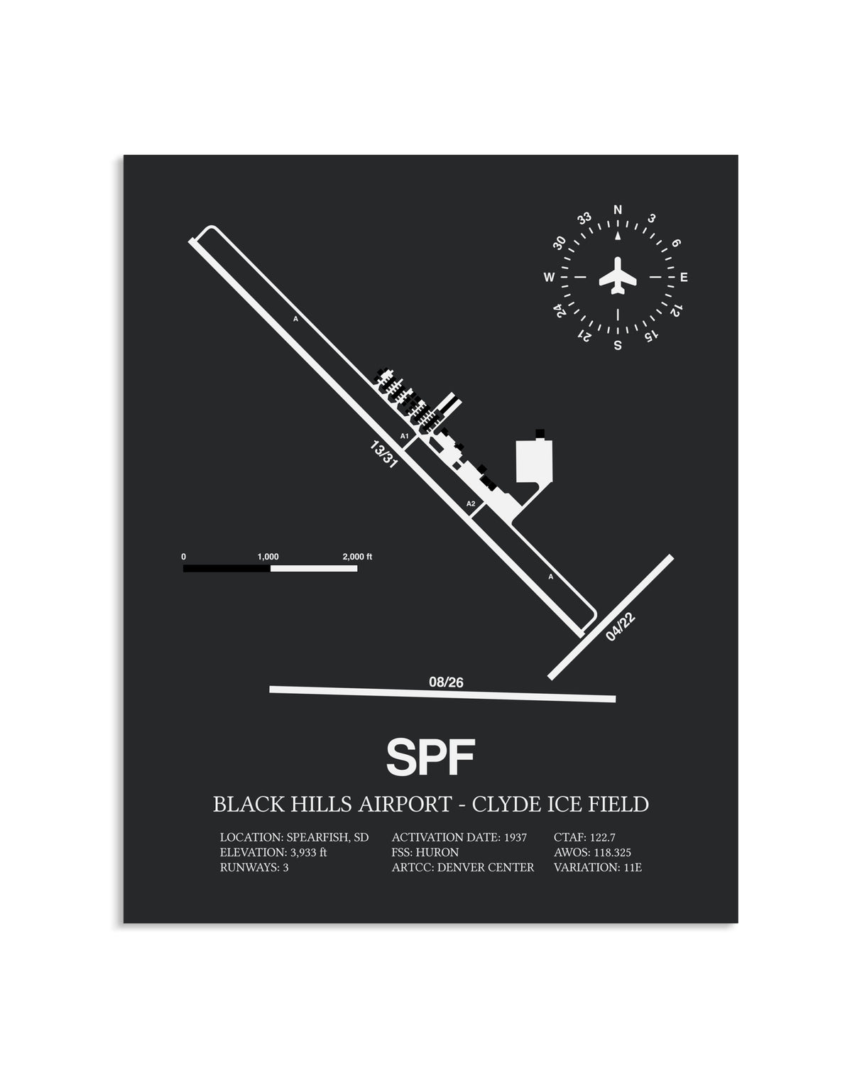 Gray Framed Black Hills Airport-Clyde Ice Field layout wall art poster