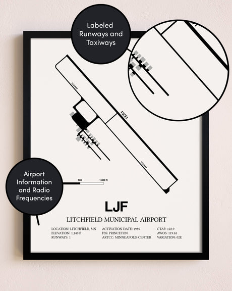 Framed Litchfield Municipal Airport layout wall art poster