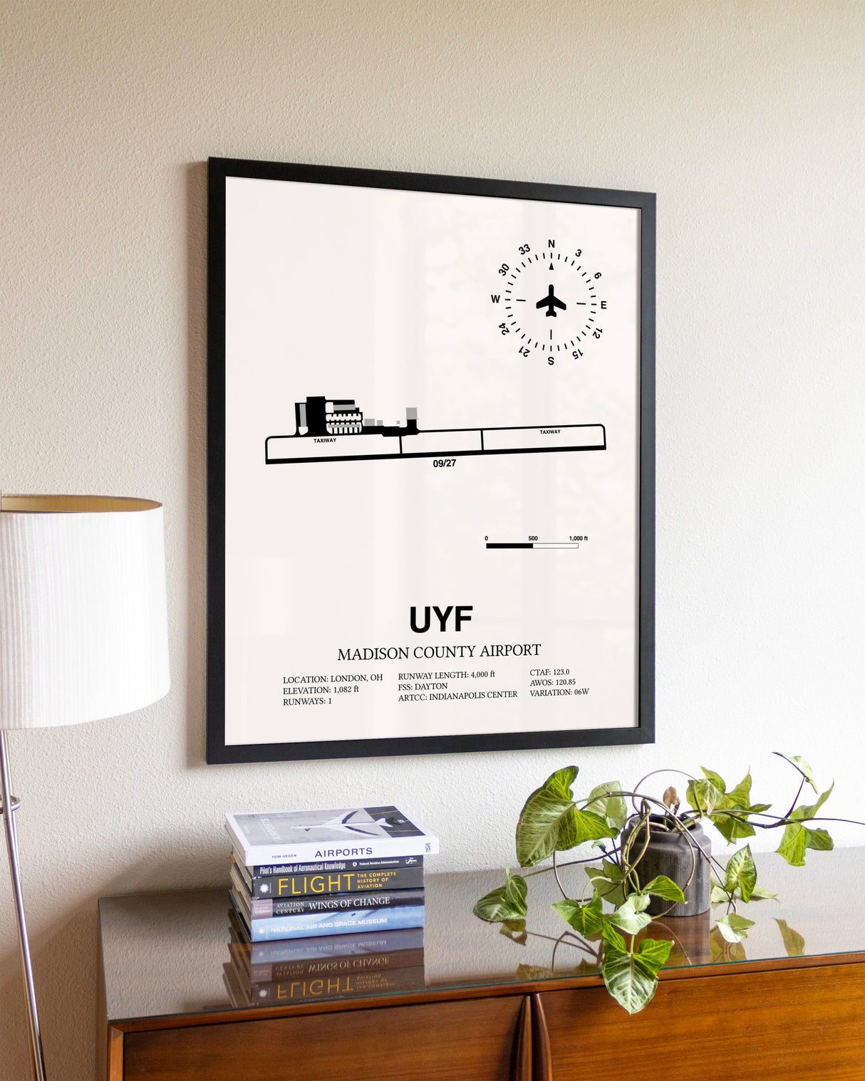 Madison County Airport aviation wall décor in black wood frame