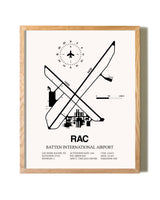 Batten International Airport framed print in natural wood frame