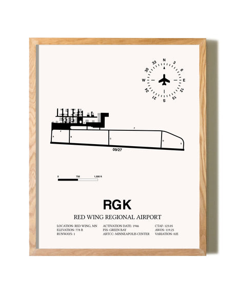 Red Wing Regional Airport framed print in natural wood frame