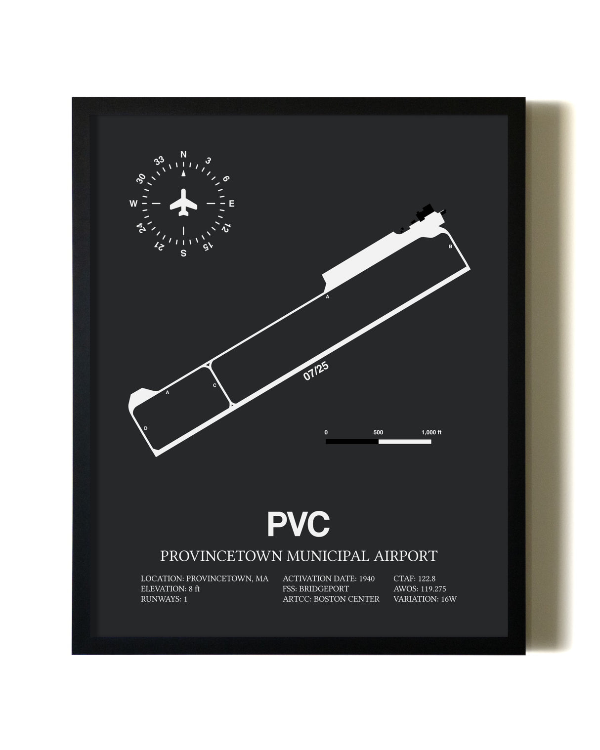 Unframed Provincetown Municipal Airport map print poster