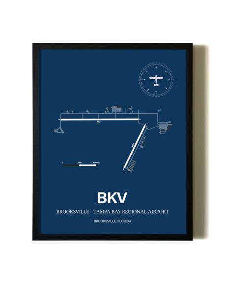Aviation Blue Framed Brooksville-Tampa Bay Regional Airport layout wall art poster