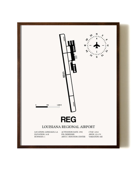Louisiana Regional Airport aviation print in walnut frame
