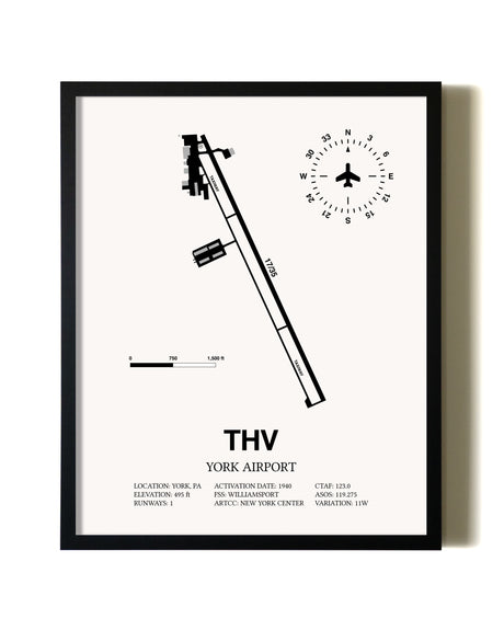 Framed York Airport wall art poster in black frame