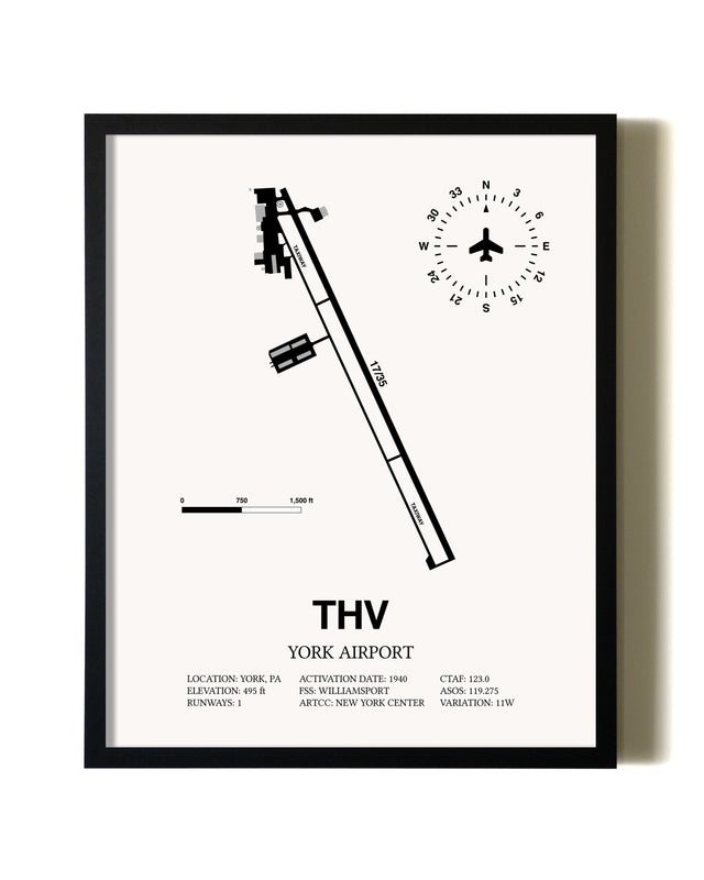 Framed York Airport wall art poster in black frame