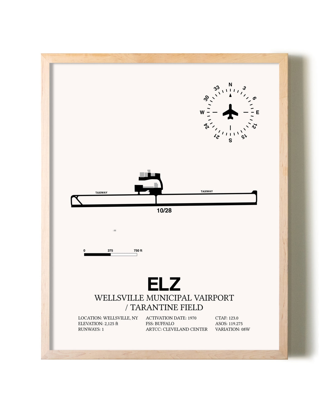 Wellsville Municipal Airport / Tarantine Field framed wall art in white frame