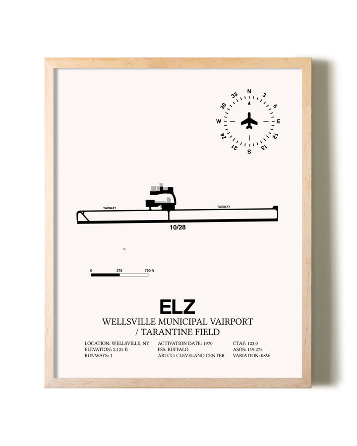 Wellsville Municipal Airport / Tarantine Field framed wall art in white frame