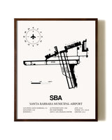 Santa Barbara Municipal Airport aviation print in walnut frame