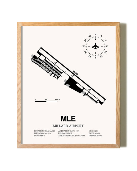 Millard Airport framed print in natural wood frame