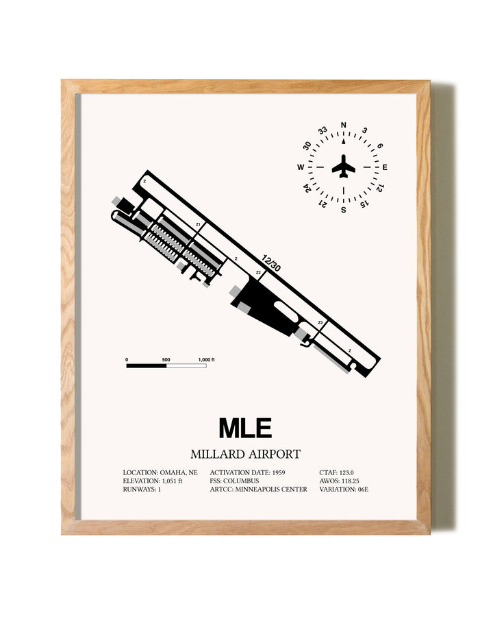Millard Airport framed print in natural wood frame