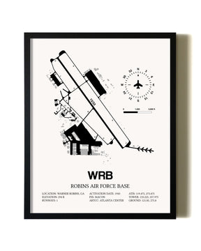 Framed Robins Air Force Base wall art poster in black frame