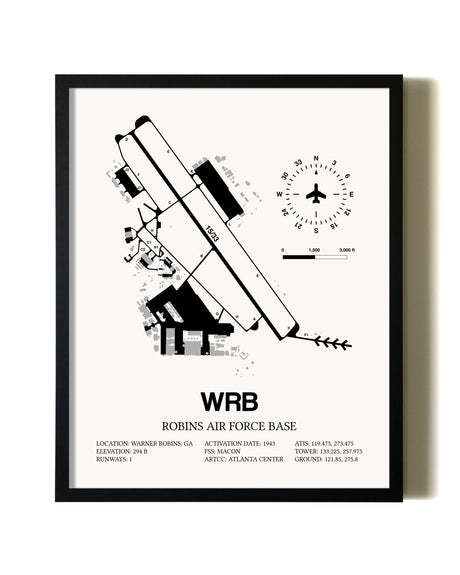 Framed Robins Air Force Base wall art poster in black frame