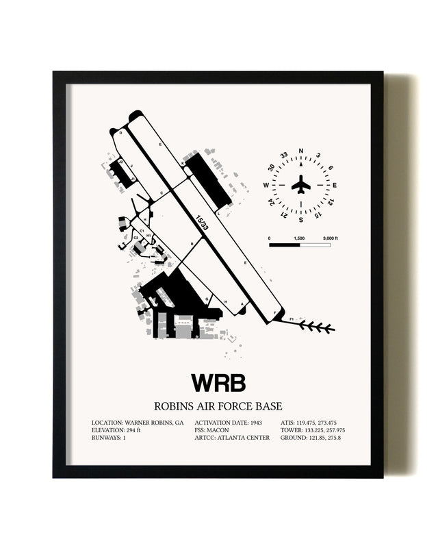 Framed Robins Air Force Base wall art poster in black frame