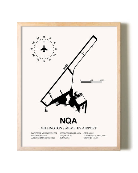 Millington / Memphis Airport framed wall art in white frame