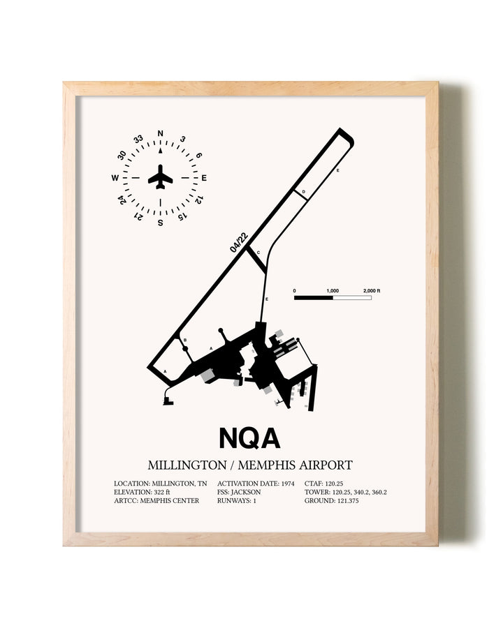 Millington / Memphis Airport framed wall art in white frame