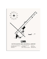 Gray South Haven Area Regional Airport framed poster displayed in an airplane hangar