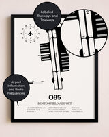 Framed Benton Field Airport layout wall art poster