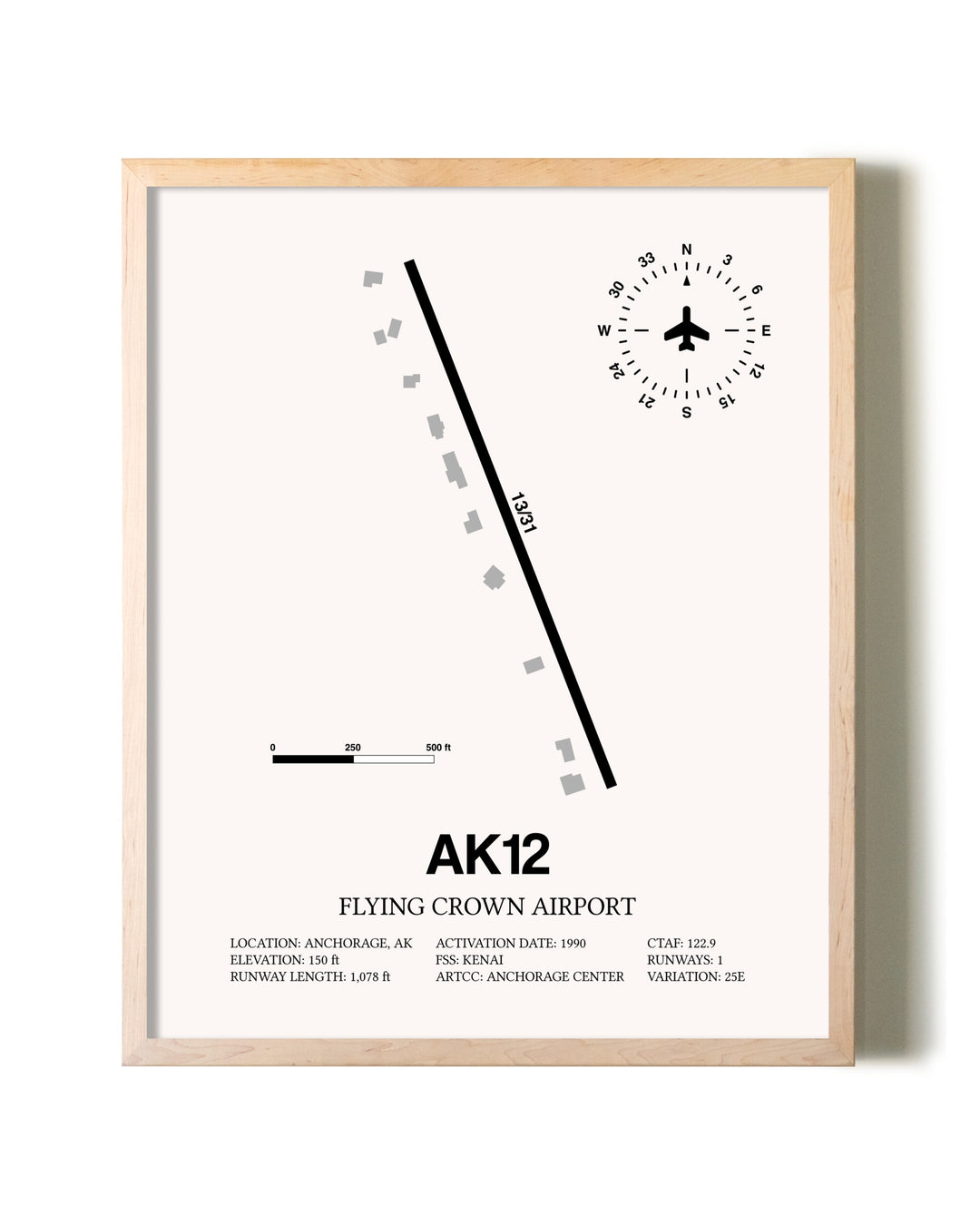 Flying Crown Airport framed wall art in white frame