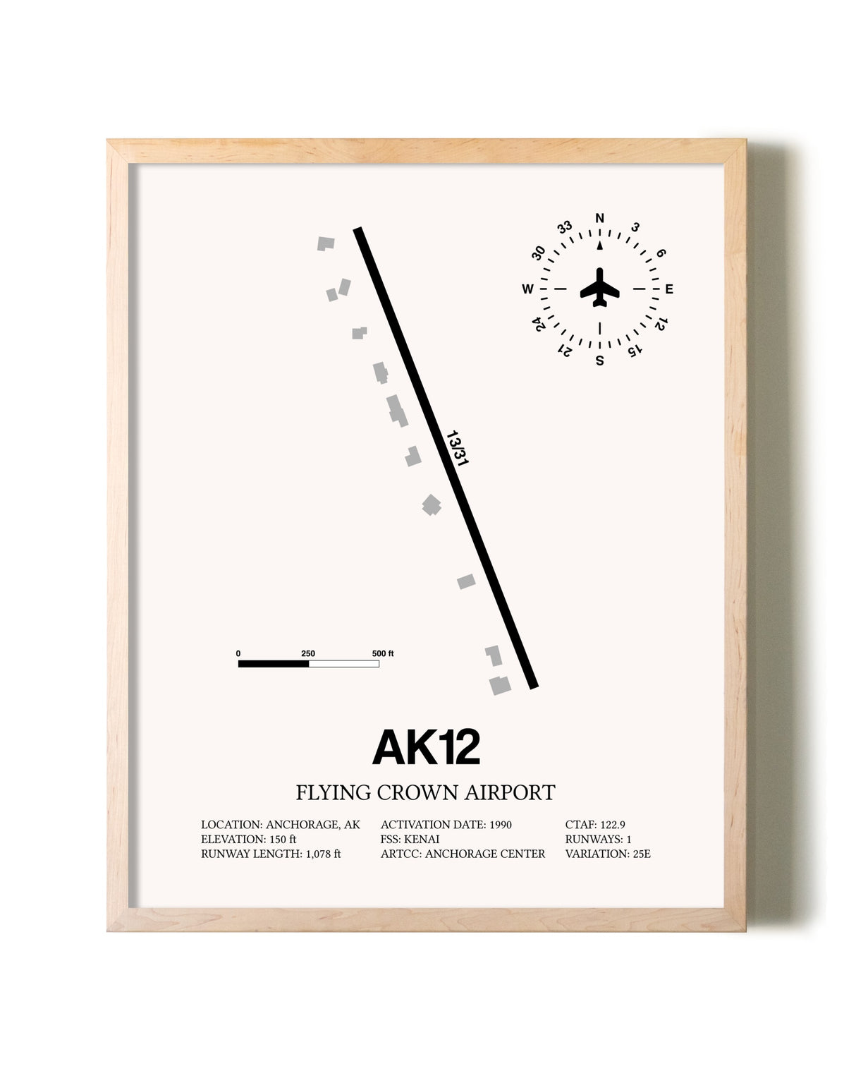 Flying Crown Airport framed wall art in white frame