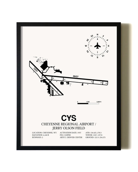 Framed Cheyenne Regional Airport / Jerry Olson Field wall art poster in black frame