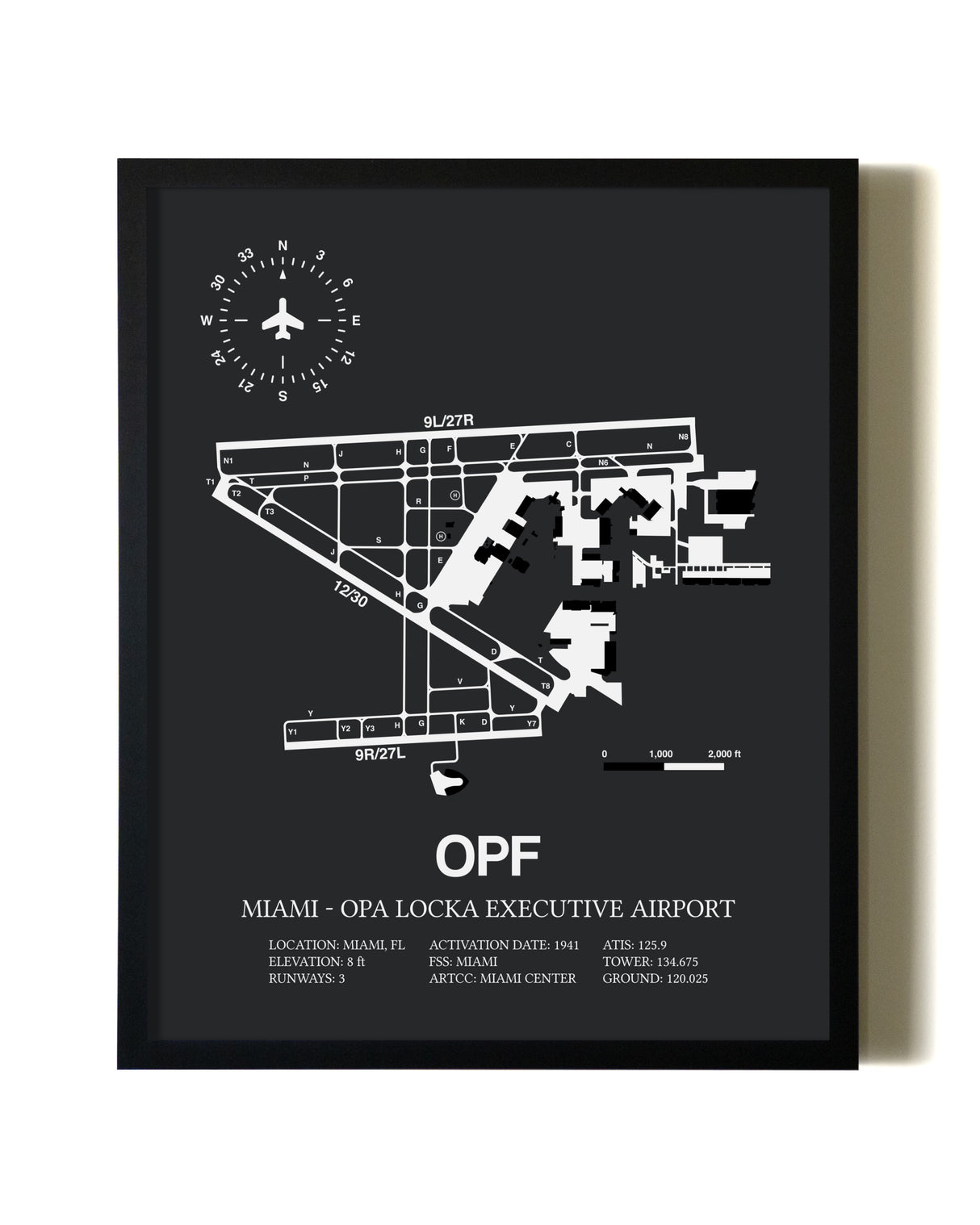 Unframed Miami-Opa Locka Executive Airport map print poster