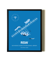 Sky Blue Southwest Florida International Airport aviation wall décor in black wood frame