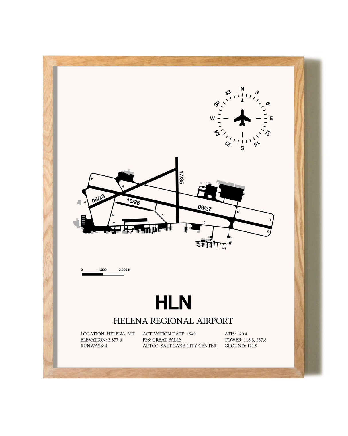 Helena Regional Airport framed print in natural wood frame