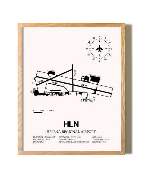 Helena Regional Airport framed print in natural wood frame