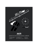 Gray Framed Akron Fulton International Airport layout wall art poster