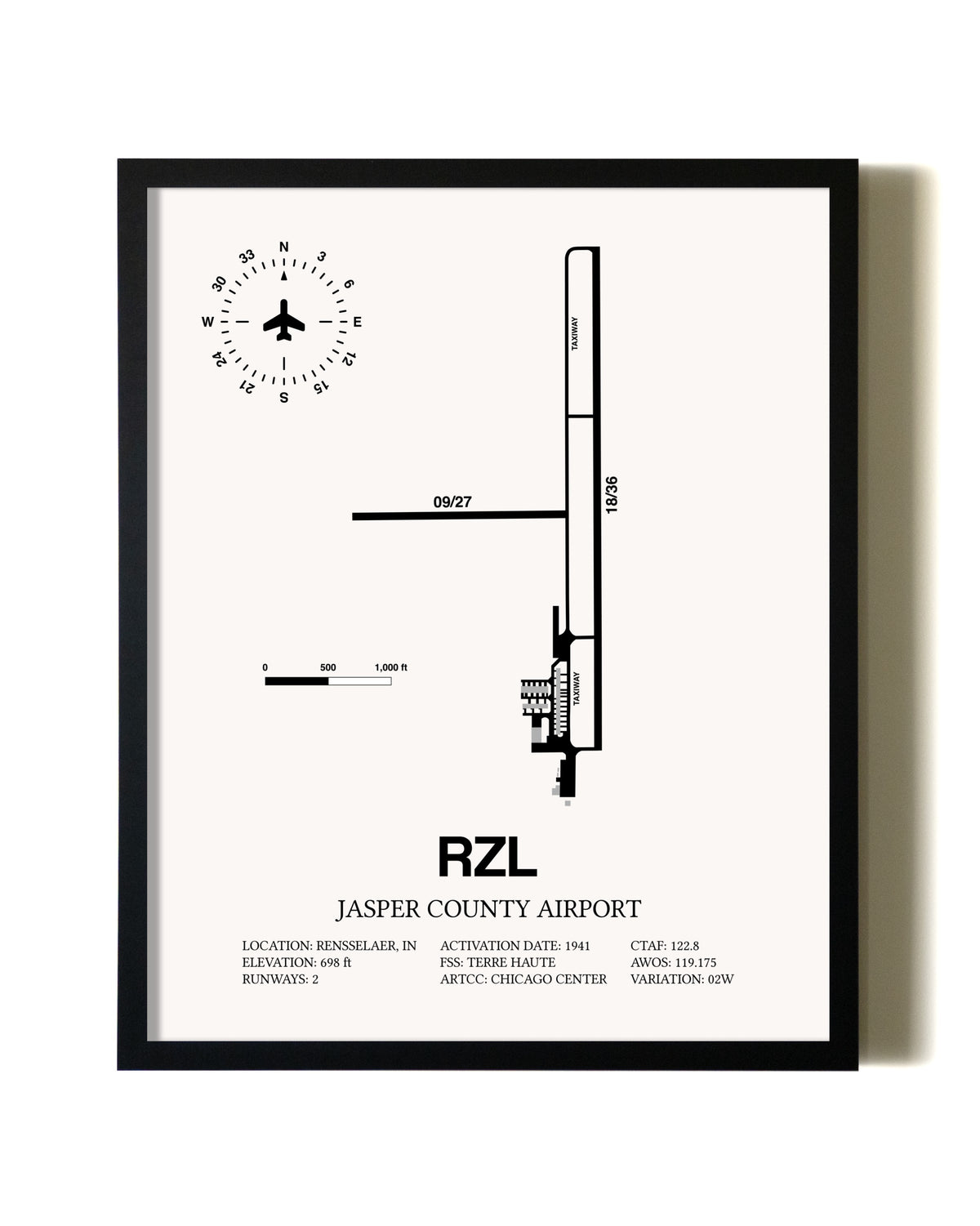 Framed Jasper County Airport wall art poster in black frame