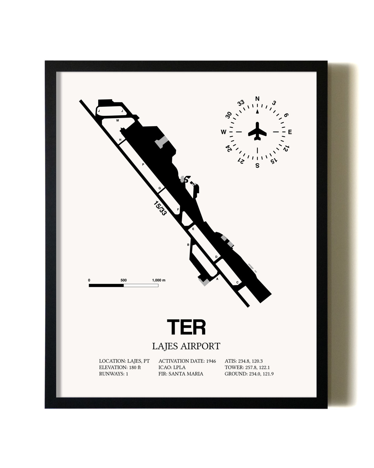 Unframed Lajes Airport map print poster