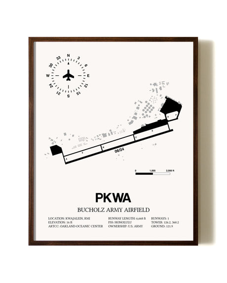 Bucholz Army Airfield aviation print in walnut frame