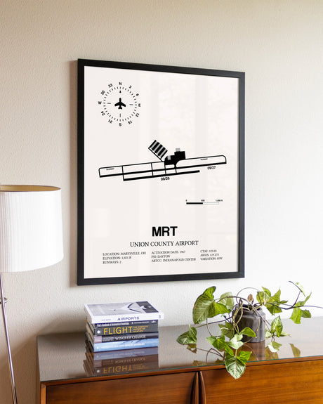 Union County Airport aviation wall décor in black wood frame