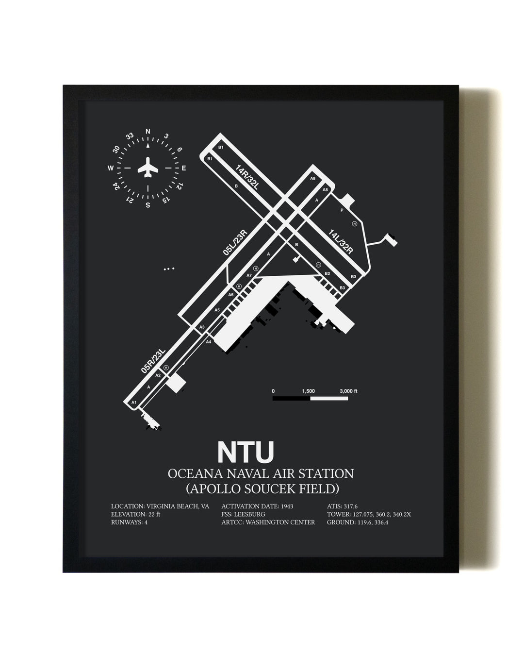 Unframed Oceana Naval Air Station (Apollo Soucek Field) map print poster