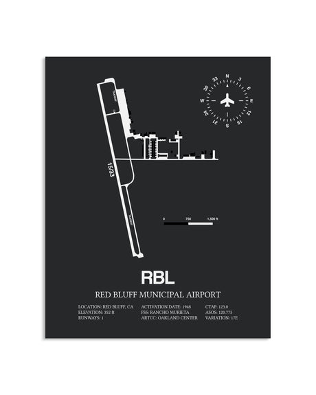 Gray Framed Red Bluff Municipal Airport layout wall art poster