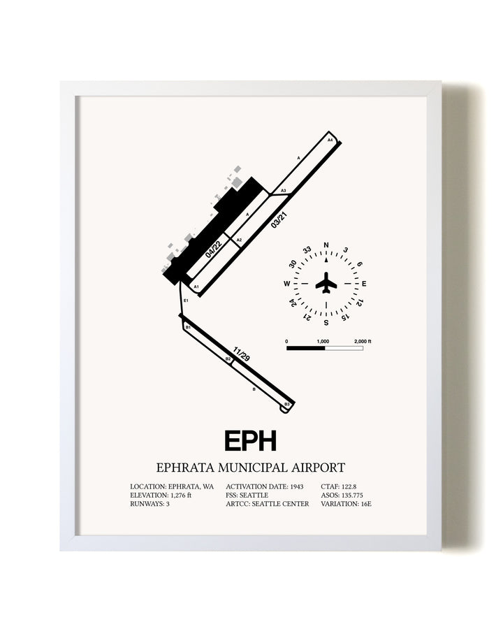 Ephrata Municipal Airport airport map poster in oak frame