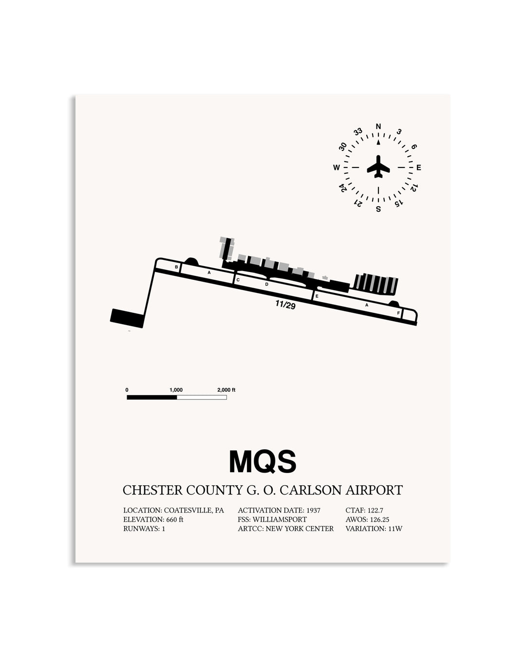 Gray Chester County G. O. Carlson Airport framed poster displayed in an airplane hangar