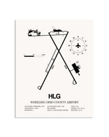 Gray Wheeling Ohio County Airport framed poster displayed in an airplane hangar