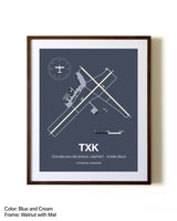 Texarkana Regional Airport - Webb Field aviation print in walnut frame with mat