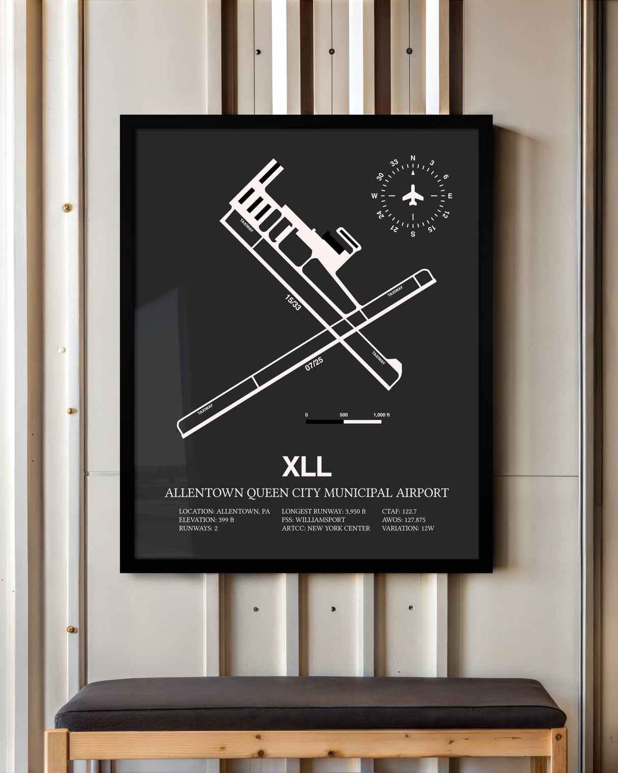 Frame color options for Allentown Queen City Municipal Airport Wall Art