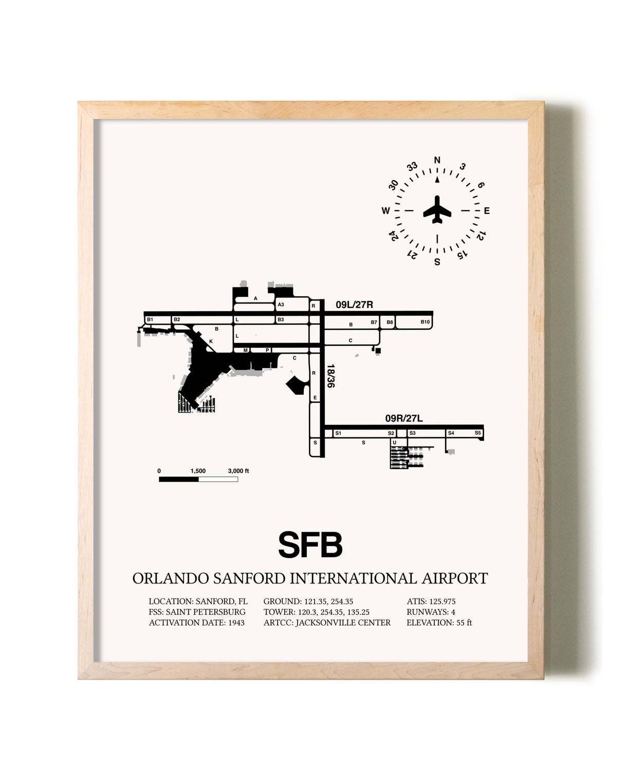 Orlando Sanford International Airport framed wall art in white frame