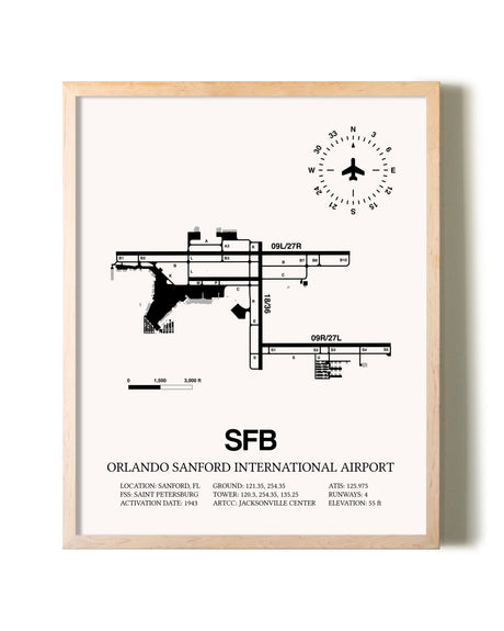 Orlando Sanford International Airport framed wall art in white frame